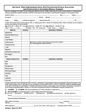 PIAA Comprehensive Initial Pre-Participation Physical Evaluation