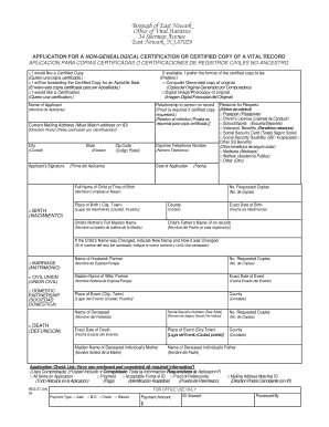 Application for Non-Genealogical Vital Record Certification