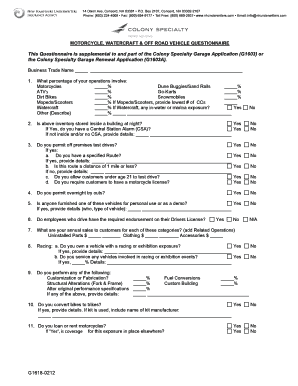 Motorcycle Watercraft Off Road Vehicle Questionnaire