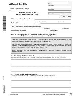 Advance Care Plan for Non-Competent Person