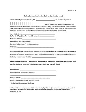 Bank Declaration for RuPay Card