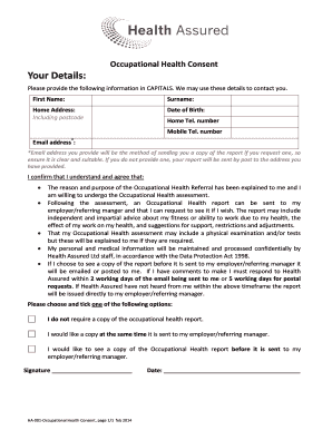 Occupational Health Consent Form