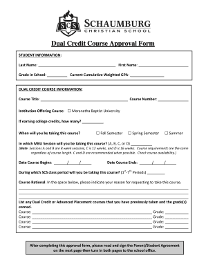 Scholarship application examples - Dual Credit Course Approval Form - bschaumburgchristianbbcomb