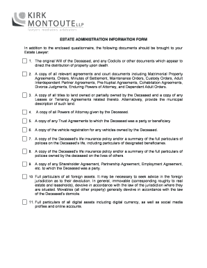 Estate Administration Information Form