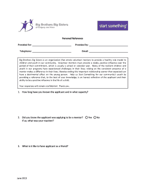 Big Brothers Big Sisters Mentor Reference Form