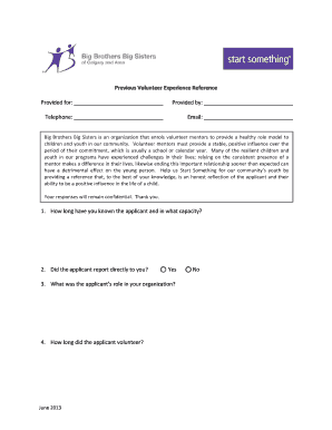 Big Brothers Big Sisters Volunteer Reference Form