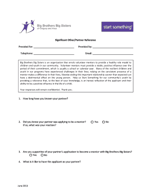 Big Brothers Big Sisters Mentor Reference Form