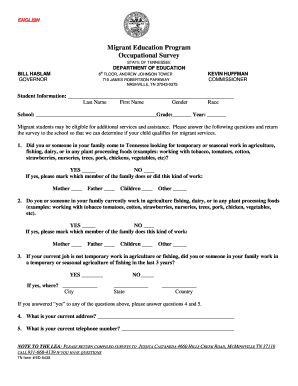 Tennessee Migrant Education Program Survey
