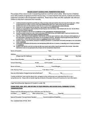 Wilson County Schools Pupil Transportation Rules