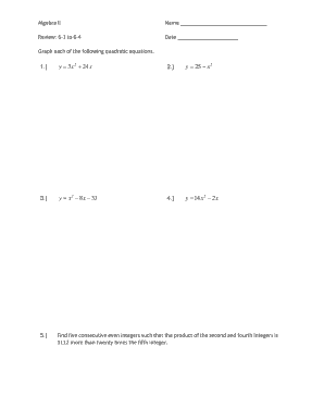 Algebra II Review Worksheet
