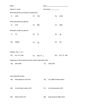 Math 7 Review Worksheet