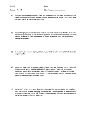 Math 7 Review Worksheet