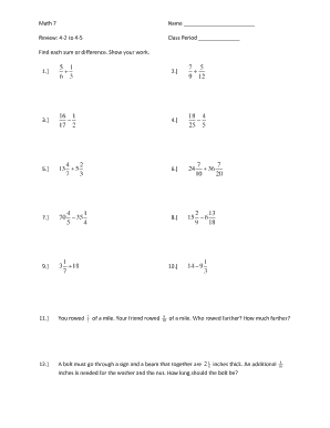 Math 7 Review Worksheet