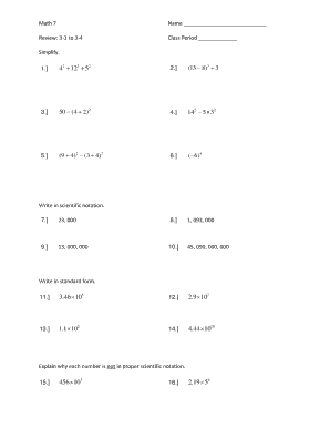 Math 7 Review Worksheet