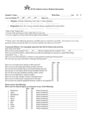 DCSD Athletic Activity Medical Information Form