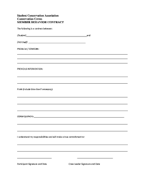 Student Conservation Association Behavior Contract