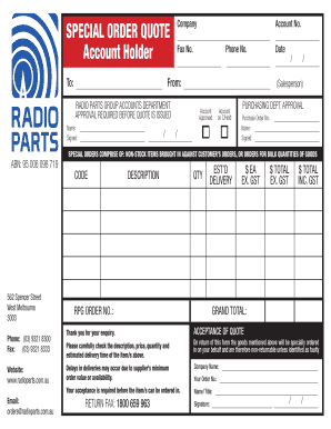 Special Order Quote Form