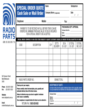 Special Order Quote Form