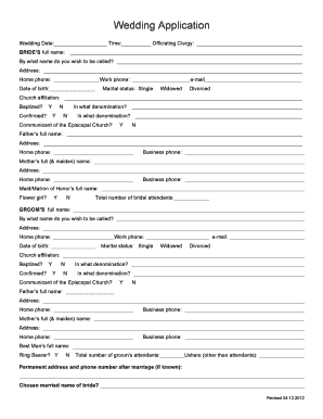 Wedding Application Form