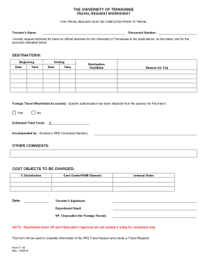 University of Tennessee Travel Request Worksheet