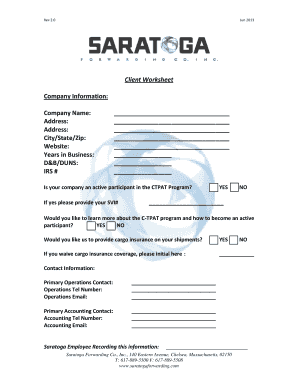Client Worksheet and Terms Conditions of Service