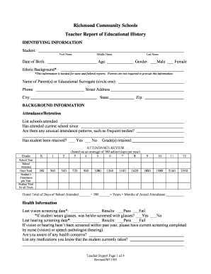 Teacher Report of Educational History