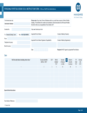 Portfolio Bond Deal Instruction Form