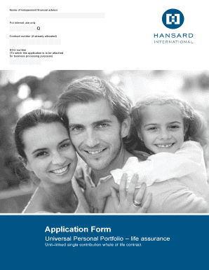 Universal Personal Portfolio Life Assurance Application Form