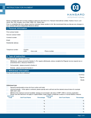 Hansard International Payment Instruction Form