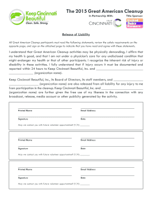 2015 Great American Cleanup Release of Liability
