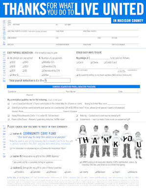 United Way of the Big Bend Pledge Form