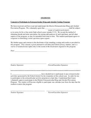Student Consent to Drug and Alcohol Testing