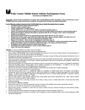 Wake County Middle School Athletic Participation Form