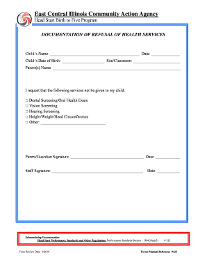 Head Start Health Services Refusal Form