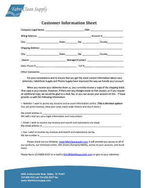 Customer Information Sheet