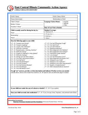 Child Health History Form