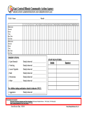 Medication Administration and Observation Log