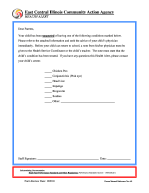 Child Health Alert Form