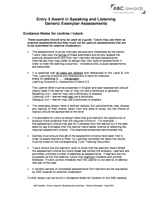 Entry 3 Award in Speaking and Listening Guidance Notes