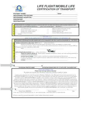 Life Flight/Mobile Life Certification of Transport