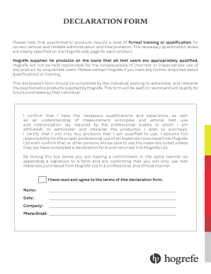 Psychometric Product Declaration Form