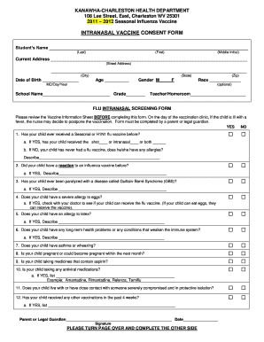West Virginia Influenza Vaccine Consent Form