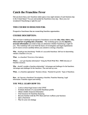 Franchise Fever Workshop Registration Form