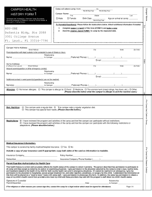 Camper Health History Form