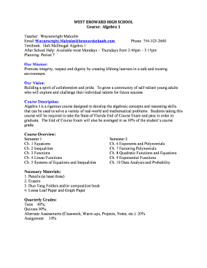 Algebra 1 Syllabus and Parent Agreement