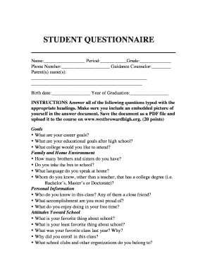 Student Questionnaire Form