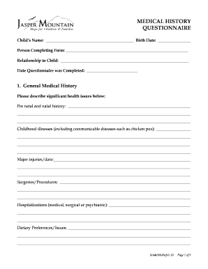 Child Medical History Questionnaire