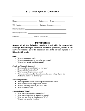 Student Questionnaire Form