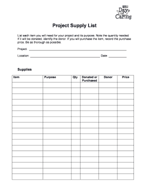 Project Supply List
