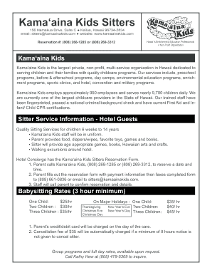 Kama‘aina Kids Sitters Reservation Form